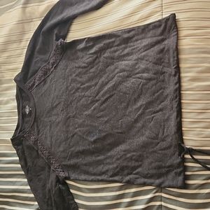 Saint John's Bay active gray grey lace tie string adjustable 3/4 sleeve